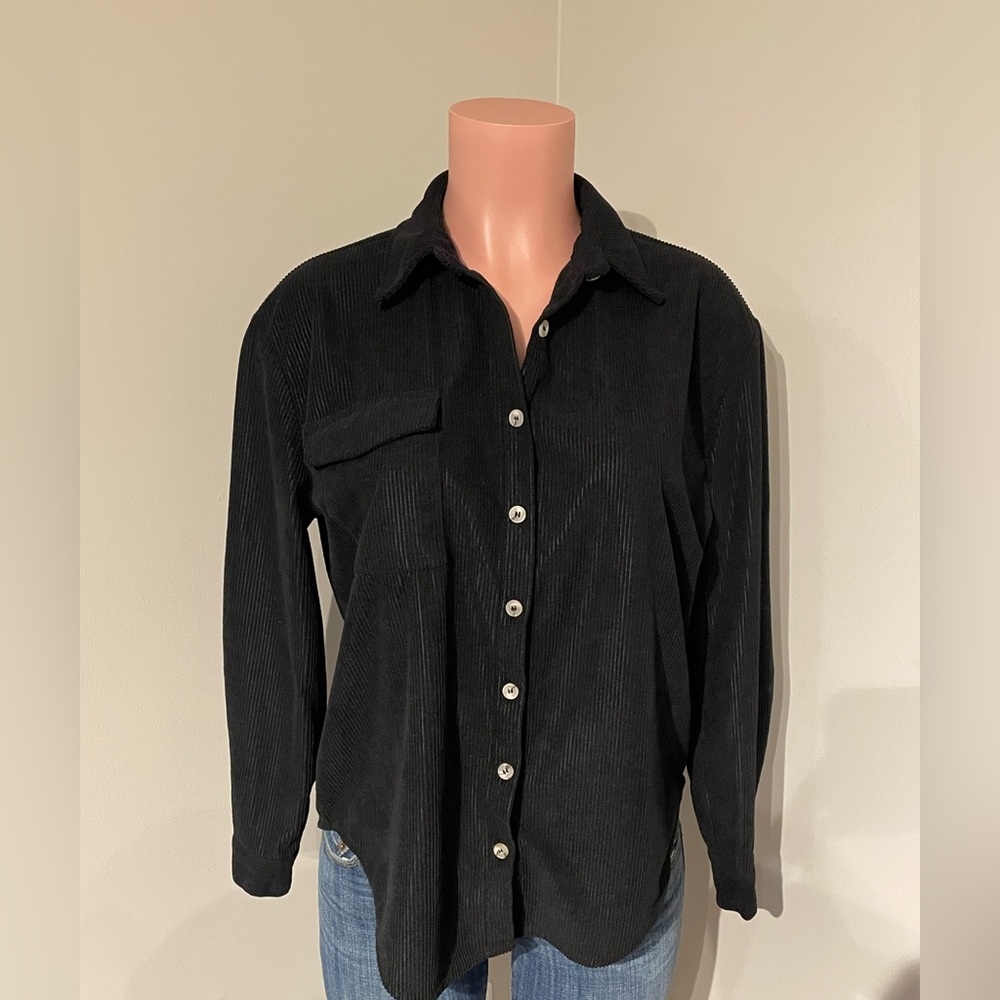 Princess Polly Black Corduroy Button Down Shirt
